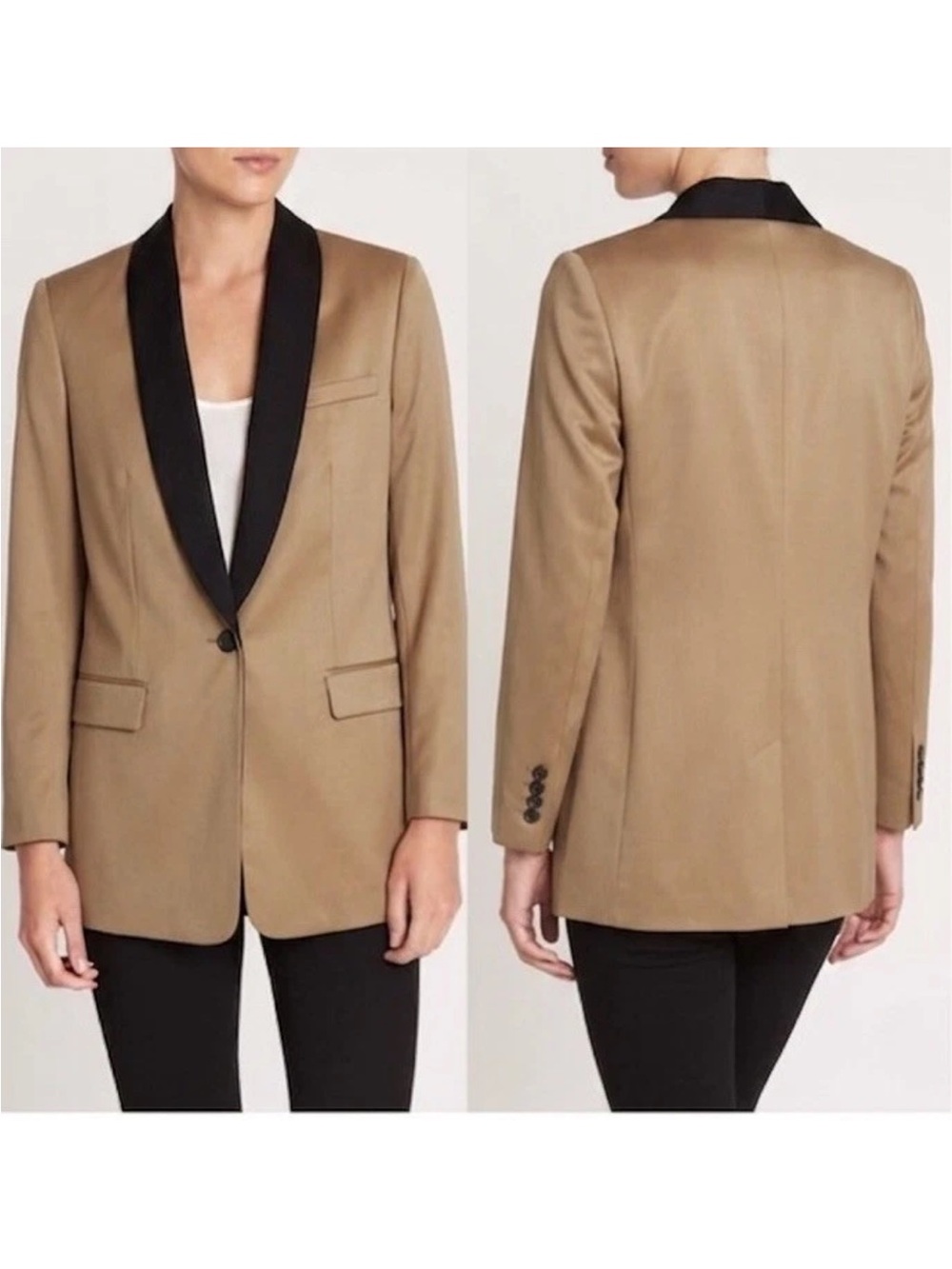 Equipment Quincy 100% Wool Tuxedo Blazer Camel Black NWOT 6 $495